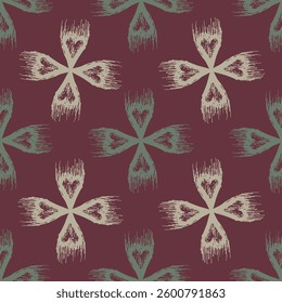 Seamless geometrical pattern with abstract crosses and heart symbols. Hand drawn rough sketches.