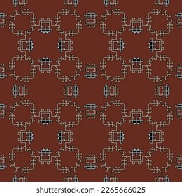 Seamless geometrical pattern with abstract ethnic motifs from Nazca textile. Native American indigenous design of pre Columbian Peru.
