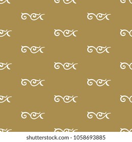 Seamless geometrical pattern with abstract floral scrolls. White silhouettes on gold background.