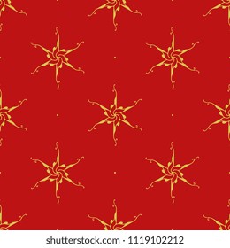 Seamless geometrical pattern with abstract ornate stars and polka dots.