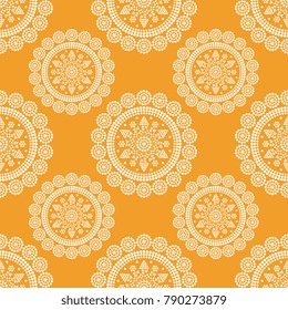 Seamless geometrical pattern with abstract ornate floral mandalas. Based on folk Croatian motif.