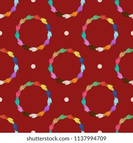 Seamless geometrical pattern with abstract rings made of colorful human hands and polka dots.