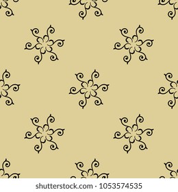 Seamless geometrical pattern with abstract round floral mandalas.