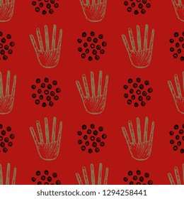 Seamless geometrical pattern with abstract shapes and symbols. Hand drawn doodle silhouettes.