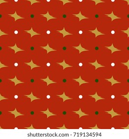 Seamless geometrical pattern with abstract shapes and polka dots. Christmas colors.