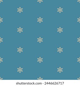 Seamless geometrical pattern with abstract star shapes or snowflakes. White silhouettes on blue background.