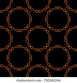 Seamless geometrical pattern with abstract vignettes. Halloween colors.