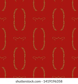 Seamless geometrical pattern with abstract vintage wreaths and swirls. Golden silhouettes on black background.