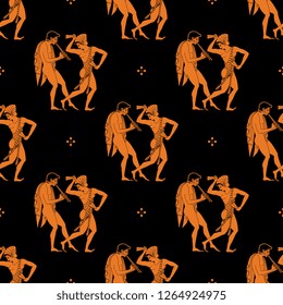 Seamless geometrical pattern with ancient Greek motifs. Vase painting style. 