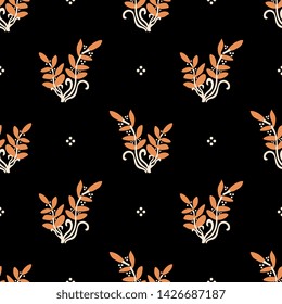 Seamless geometrical pattern with ancient Greek floral motifs and abstract dots.
