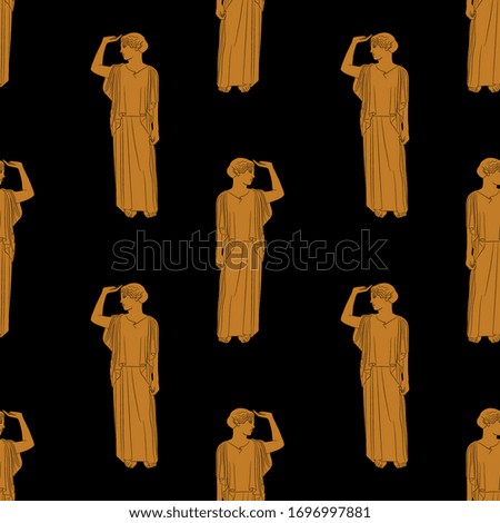 Seamless geometrical pattern with ancient Greek women or goddesses.