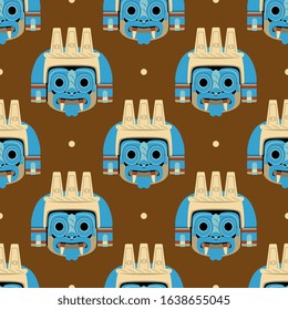 Seamless geometrical pattern with Aztec masks of god Tlaloc. Pre-Columbian Mexican art. 