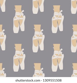 Seamless geometrical pattern with ballerina's feet on pointe. 