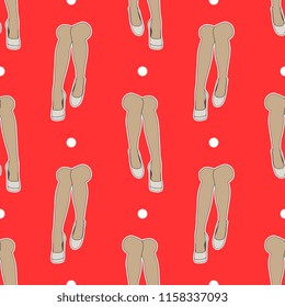 Seamless geometrical pattern with beautiful female legs in fancy shoes and polka dots. Pin up or pop art cartoon style.