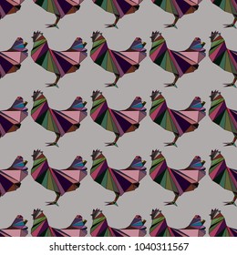 Seamless geometrical pattern with chickens, roosters 
