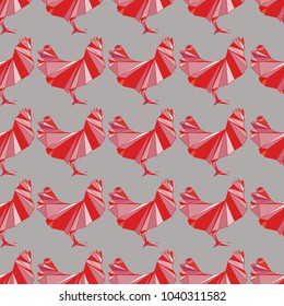Seamless geometrical pattern with chickens, roosters 