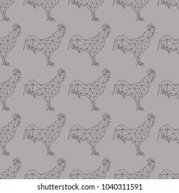 Seamless geometrical pattern with chickens, roosters 