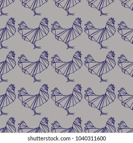 Seamless geometrical pattern with chickens, roosters 
