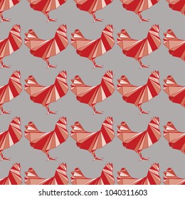 Seamless geometrical pattern with chickens, roosters 