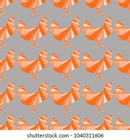 Seamless geometrical pattern with chickens, roosters 