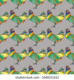 Seamless geometrical pattern with chickens, roosters 