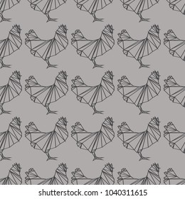 Seamless geometrical pattern with chickens, roosters 