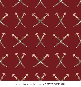 Seamless geometrical pattern with crossed medieval oriental daggers.