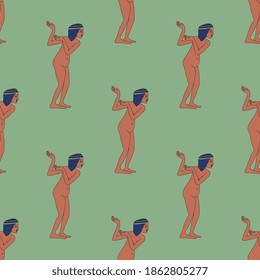 Seamless geometrical pattern with dancing ancient Egyptian girls.