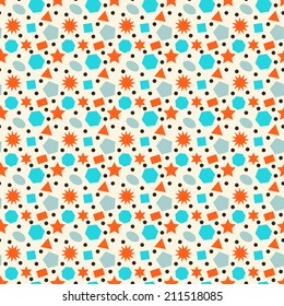 Seamless geometrical pattern with different shapes - stars, circle, hexagon, triangle etc. in vintage colors