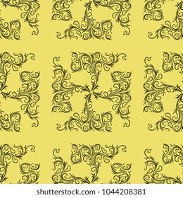 Seamless geometrical pattern with elegant floral squares. Based on medieval europeaen motif.
