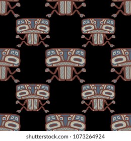 Seamless geometrical pattern with ethnic motifs of North American Tlingit Indians.
