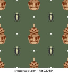 Seamless geometrical pattern with ethnic motifs. Based on folk art of pre-Columbian Indians (Mochica, Peru. Maya, Mexico).