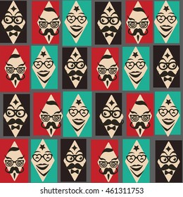 Seamless geometrical pattern with faces. Trendy Background vector illustration.