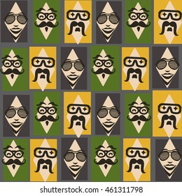 Seamless geometrical pattern with faces. Trendy Background vector illustration.