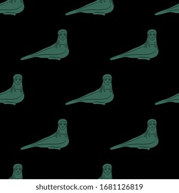 Seamless geometrical pattern with fantastic Siren birds. Ancient Greek mythological motif. Monochrome animal polka dot.