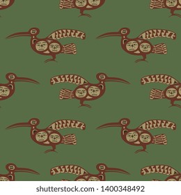 Seamless geometrical pattern with fantastic totem birds of North American Nootka Indians.