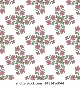 Seamless geometrical pattern with floral motifs. Folk style.