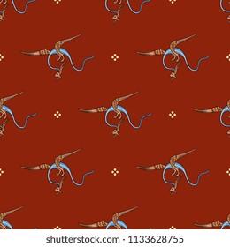 Seamless geometrical pattern with funny medieval winged dragons. Based on European Gothic motif. 