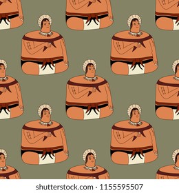 Seamless geometrical pattern with funny silhouettes of seated Indian character. Based on ethnic art of ancient Peruvian Nasca or Nazca Indians.