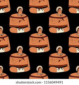 Seamless geometrical pattern with funny silhouettes of seated Indian character. Based on ethnic art of ancient Peruvian Nasca or Nazca Indians.