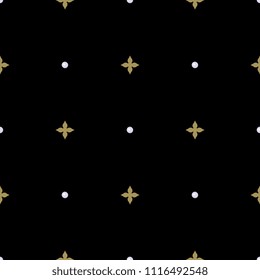 Seamless geometrical pattern with golden floral crosses and pearls. 