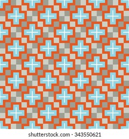 Seamless geometrical pattern in grey, blue, white and red colors. Vector illustration.