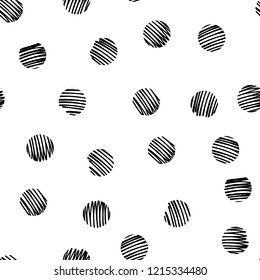 Seamless geometrical pattern with hand drawn textured circles. Graphic vector illustration for textile, wrapping, web backgrounds, wallpaper