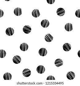 Seamless geometrical pattern with hand drawn textured circles. Graphic vector illustration for textile, wrapping, web backgrounds, wallpaper