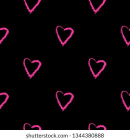 Seamless geometrical pattern with hand drawn linear doodle sketches of stylized heart symbols.