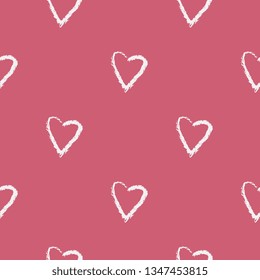 Seamless geometrical pattern with hand drawn linear doodle sketches of stylized heart symbols.