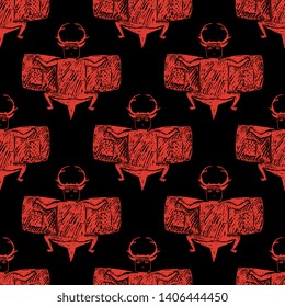 Seamless geometrical pattern with hand drawn tribal motifs. Fantastic creature of Native American Mogollon Indians.