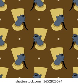 Seamless geometrical pattern with heads of ancient Egyptian pharaoh.
