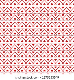 Seamless geometrical pattern with hearts. Vector repeating texture. Background for Valentine's Day. Perfect for wrapping paper or fabric.