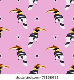 Seamless geometrical pattern with kalao birds.